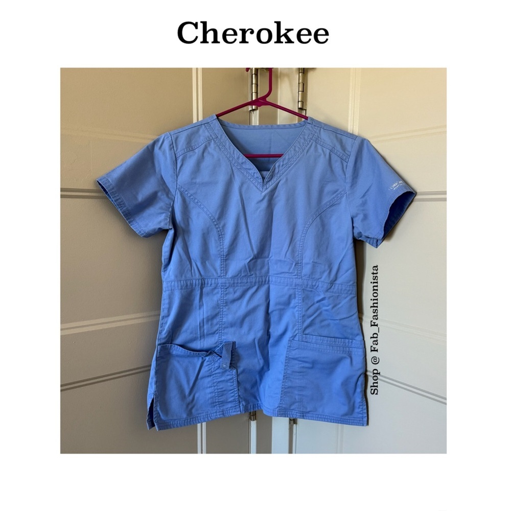 Cherokee Blue Scrub Top small